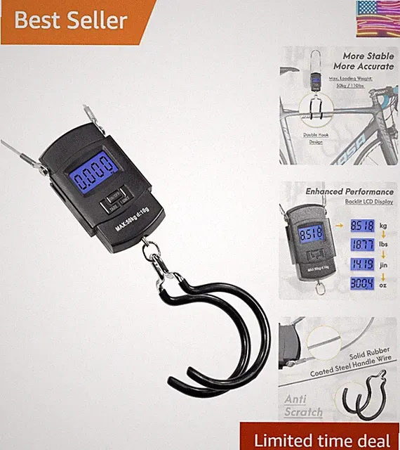 Backlit LCD Display Digital Bike Scale - Electronic Balance with Double Hangi..