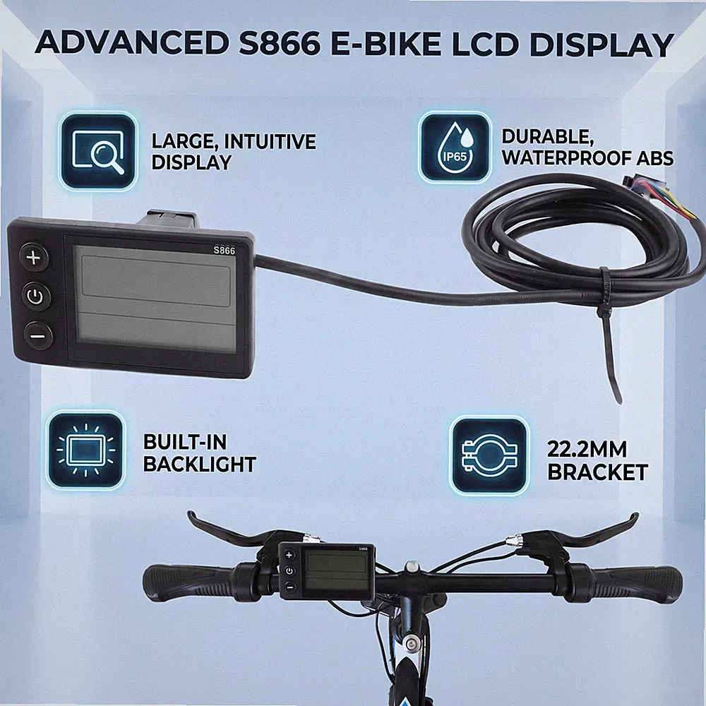 S866 Electric Bike LCD Display Meter UART Protocol Digital Dashboard Backlight