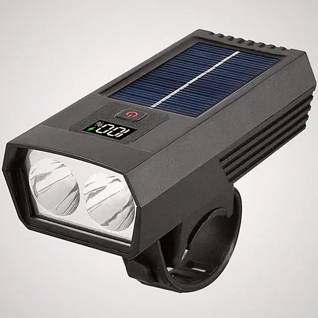 Solar Charging LED Bicycle Front Light MTB Road Bicycle Digital Display Headligh
